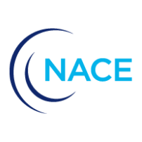 The image shows the word NACE in blue capital letters, with two curved, crescent-like blue shapes on the left, resembling a stylized letter C or abstract waves. The background is white.